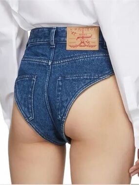 Y/Project High-Waist Dark Blue Cutout Denim Shorts